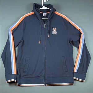 Psycho Bunny - Dark Blue Zip Up with Orange/Blue Accent - Size XL